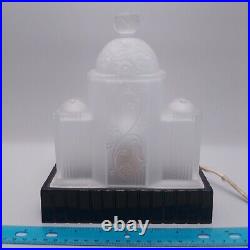 Art Deco Frosted & Black Glass Desk or Boudoir Lamp Architectural Taj Mahal