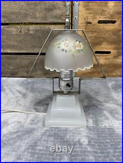 Art Deco Frosted Boudoir Lamp With Shade