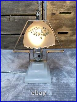 Art Deco Frosted Boudoir Lamp With Shade