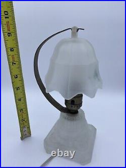 Art Deco Frosted Boudoir Lamp With Shade