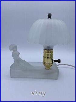 Art Deco Frosted Boudoir Lamp With Shade Houzex