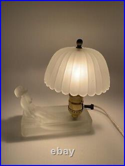 Art Deco Frosted Boudoir Lamp With Shade Houzex