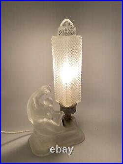 Art Deco Frosted Boudoir Lamp With Shade Houzex