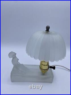 Art Deco Frosted Boudoir Lamp With Shade Houzex