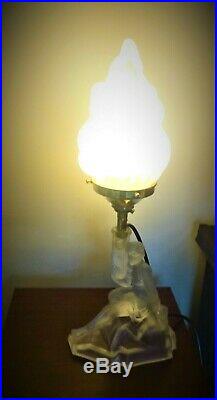 Art Deco Frosted Glass Table Lamp, Semi-naked Lady Base, New Wiring & Fittings