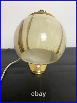 Art Deco German Bohemian Brass Night Table / Wall Lamp Marbled Shade