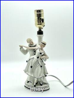 Art Deco German Pierrot Couple Porcelain Lamp Rewired