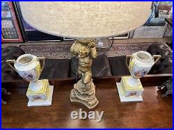 Art Deco Gilt Cherub Lamp With Vintage Shade