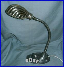 Art Deco Gooseneck, Desk / Reading Lamp with Clam Shell Shade Rewired