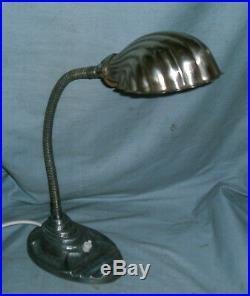 Art Deco Gooseneck, Desk / Reading Lamp with Clam Shell Shade Rewired