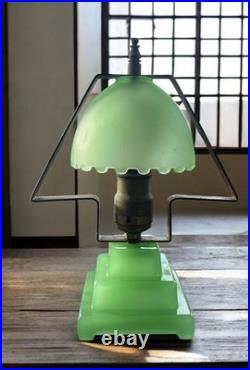Art Deco Green Cased Glass Table Lampc. 1930 with Original E. Miller Socket