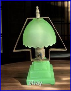Art Deco Green Cased Glass Table Lampc. 1930 with Original E. Miller Socket