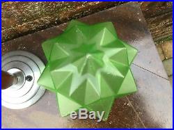 Art Deco Green Glass Star Shade Table Lamp Chrome Wood Base Stylish