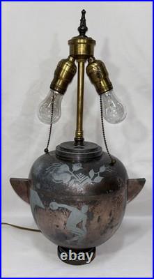 Art Deco Gross & Christensen Lidded Urn Denmark Table Lamp Hercules Pegasus