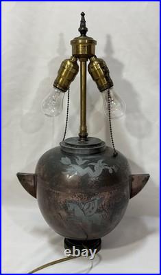 Art Deco Gross & Christensen Lidded Urn Denmark Table Lamp Hercules Pegasus