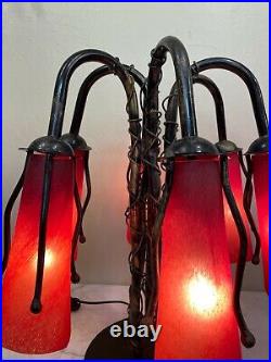 Art Deco Hand-Blown Glass, Bronze Table Lamp, Signed