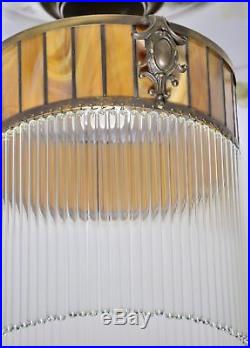 Art Deco Hängelampe Lampe Deckenlampe Glas Leuchte Messing Deckenleuchte Jugends