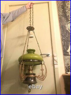 Art Deco Hanging Chain Lamp BEAUTIFUL Green Glass Shade