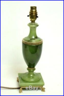 Art Deco Italian Green Onyx and Gilt Brass Table Lamp with Dolphin Feet 5186