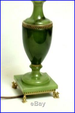 Art Deco Italian Green Onyx and Gilt Brass Table Lamp with Dolphin Feet 5186