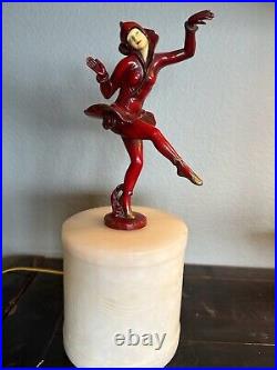 Art Deco J. B. Hirsch Figural Cold Painted Spelter And Alabaster Boudoir Lamp