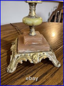 Art Deco Jadite Pink Marble On Base Lamp Table Top Style 3 Uranium PCs Glow
