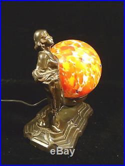 Art Deco Jean Harlow Commemorative Lamp With Polychrome Globe Shade Circa 1937
