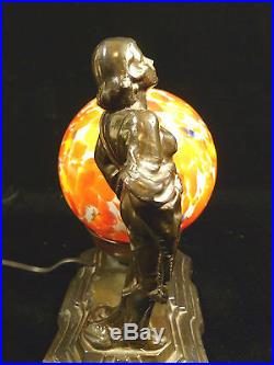 Art Deco Jean Harlow Commemorative Lamp With Polychrome Globe Shade Circa 1937