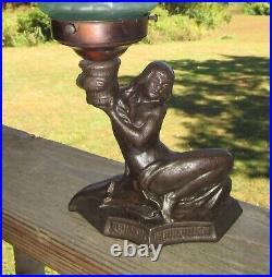 Art Deco Lady Figural Lamp With Vaseline Glass Shade