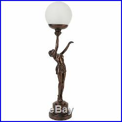 Art Deco Lady Holding Glass Globe Table Lamp / Bronze Finish Sculpture. New