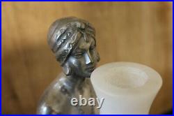 Art Deco Lady Lamp, Silvered Bronze, Alabaster shade, Style Max Le Verrier