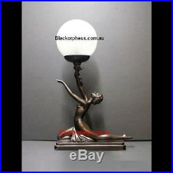 Art Deco Lamp, Bronze Look Table Lamp, Lady Kneeling