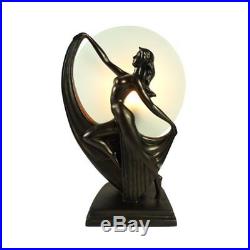 Art Deco Lamp, Bronze Look, Table Lamp, Round Glass Shade, Elegant Dancer