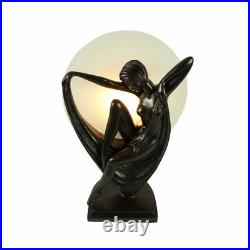 Art Deco Lamp, Bronze Look, Table Lamp, Round Glass Shade, Graceful Dancer