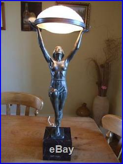 Art Deco Lamp By Max Le Verrier, Danseuse A La Coupe