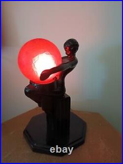 Art Deco Lamp Frankart Sarsaparilla Vintage Reproduction Black Base Amber Shade