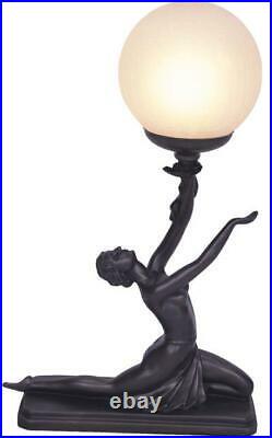 Art Deco Lamp, H47cm, Bronze Colour Table Lamp, Lady Kneeling