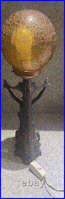 Art Deco Lamp Lady With Textured Orange Glass Globe