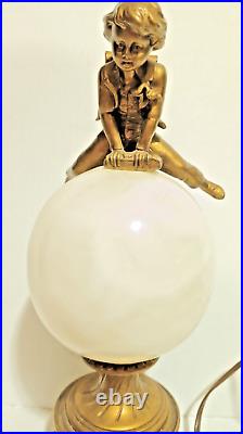 Art Deco Lamp Leapfrog Alabaster Sphere Antique School Boy Child Light Onyx