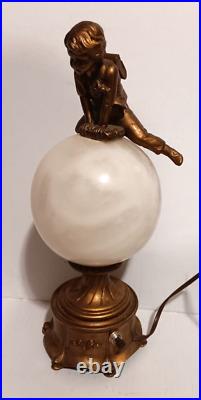 Art Deco Lamp Leapfrog Alabaster Sphere Antique School Boy Child Light Onyx