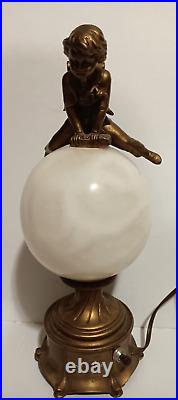 Art Deco Lamp Leapfrog Alabaster Sphere Antique School Boy Child Light Onyx