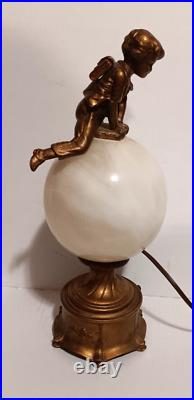 Art Deco Lamp Leapfrog Alabaster Sphere Antique School Boy Child Light Onyx