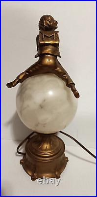 Art Deco Lamp Leapfrog Alabaster Sphere Antique School Boy Child Light Onyx