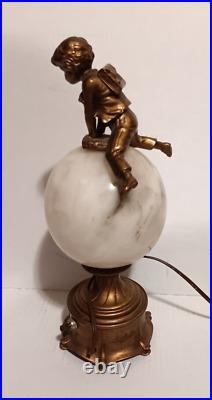 Art Deco Lamp Leapfrog Alabaster Sphere Antique School Boy Child Light Onyx