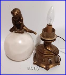 Art Deco Lamp Leapfrog Alabaster Sphere Antique School Boy Child Light Onyx