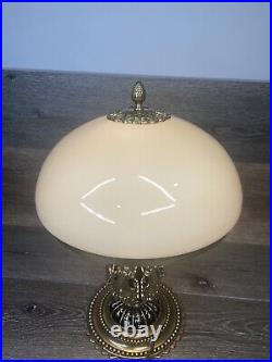 Art Deco Lamp Ornate Gold Gilded Polished Brass Mashroom Glass Shade 17.5 Tall