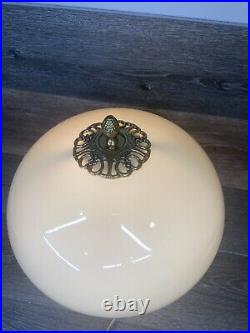 Art Deco Lamp Ornate Gold Gilded Polished Brass Mashroom Glass Shade 17.5 Tall