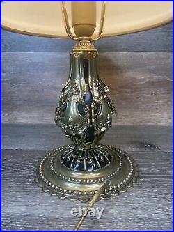 Art Deco Lamp Ornate Gold Gilded Polished Brass Mashroom Glass Shade 17.5 Tall