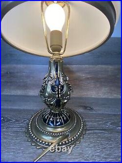 Art Deco Lamp Ornate Gold Gilded Polished Brass Mashroom Glass Shade 17.5 Tall