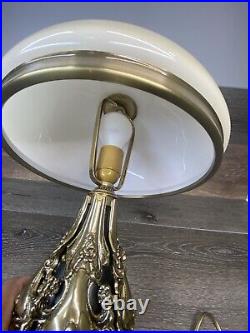 Art Deco Lamp Ornate Gold Gilded Polished Brass Mashroom Glass Shade 17.5 Tall